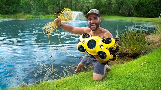 Underwater Drone Exploring Backyard Pond Homemade Structure!! (fish habitat)