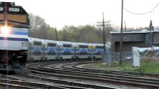 Montreal AMT Commuter train With 2 Ex Amtrak Locomotives pulls Into Station