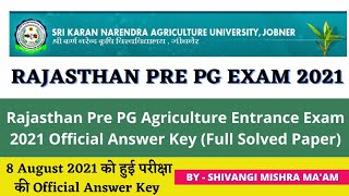 Rajasthan Pre PG Agriculture Entrance Exam 2021 Official Answer Key|MSc Agriculture Solve Paper 2021
