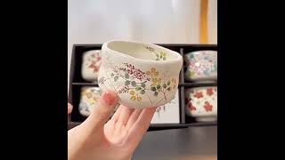 Japanese Mino-yaki Flower Tea Cup Set of Five