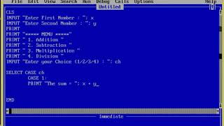 11 Tutorial on SELECT CASE Statement Arithmetic Operators Menu Base program
