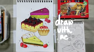 draw with me, sweet dessert illustrations 🍰🍓 using color alcohol based markers and colored pencils