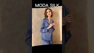 ModaSilk Women Stylish Double Breasted Silk Suit Pajamas Turn-Down Collar