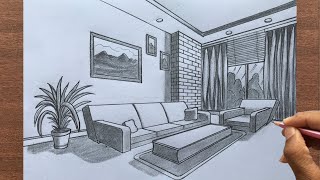 How to Draw a Living Room in 2-Point Perspective