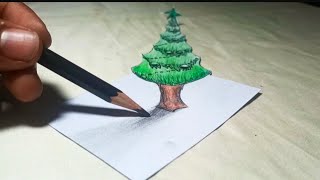 how to draw 3d Christmas tree 🎄 drawing on paper for beginners easy step-by-step