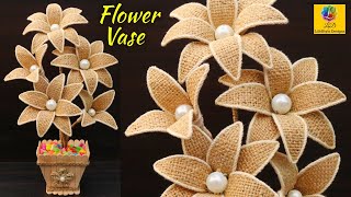 DIY Flower and Flower vase Decoration Idea with Jute Rope | Home Decor Jute Flower Showpiece Craft