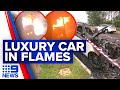 Luxury car up in flames overnight in Kellyville, Sydney | 9 News Australia