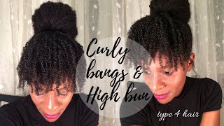 #growafricanhairlong Easy Curly Bangs High Bun on type 4 hair using flaxseed Gel.