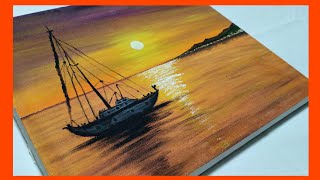 Cómo Pintar un BARCO VELERO en un ATARDECER | Pintura Acrílica | Acrylic Painting for Beginners #84