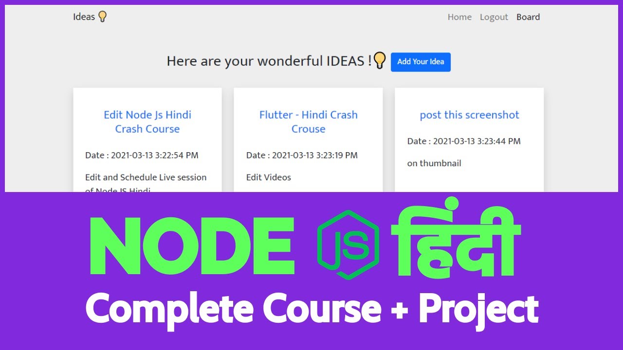 Node JS Hindi Complete Crash Course | Authentication | Idea Board Full ...