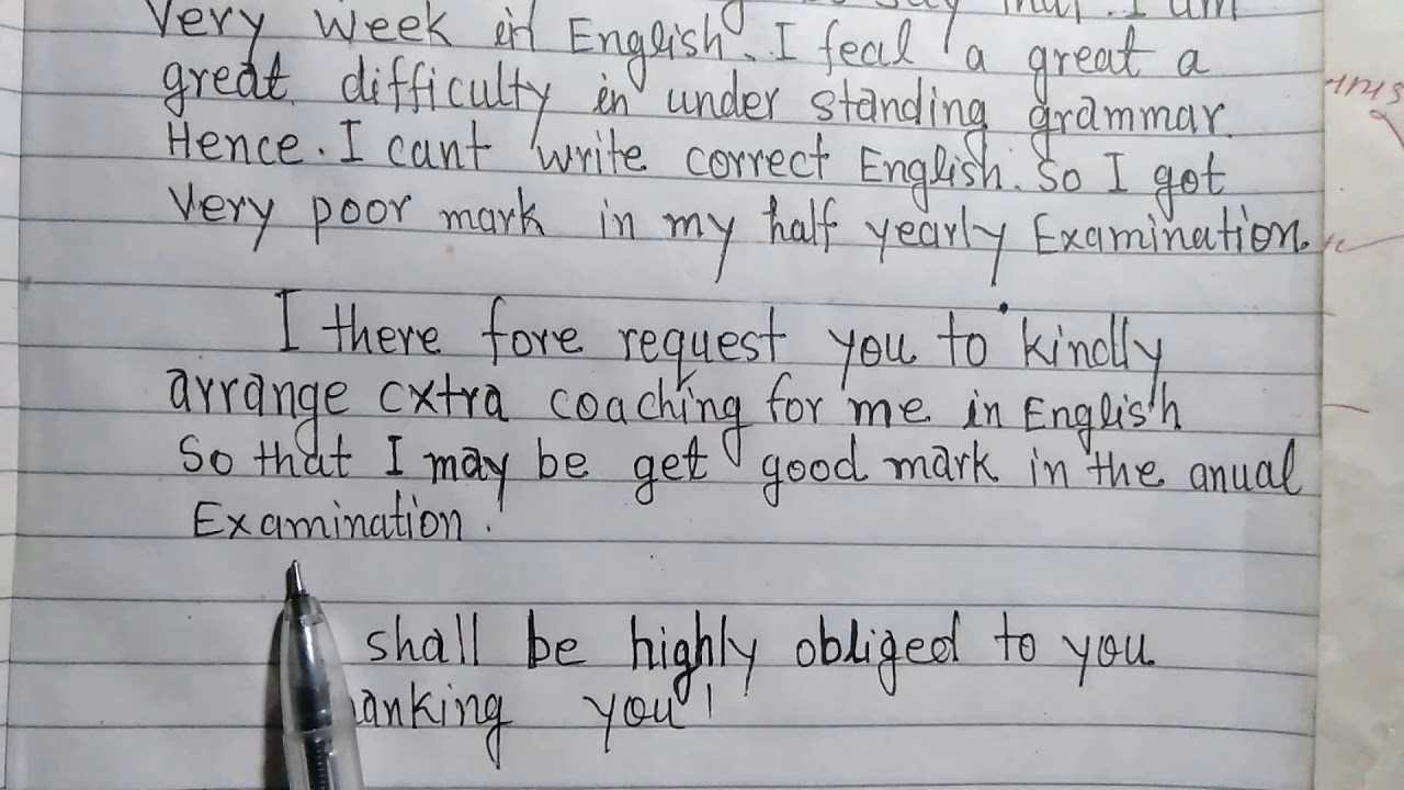 Application For Extra Coaching In English - YouTube