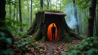 Build a Warm Secret Shelter Deep Inside a Large Rotting Tree, With a Fireplace