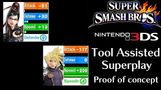 TAS 3DS Super Smash Brothers 4 -  High speed customs match Bayonetta vs Cloud (CPU 9, No damage)