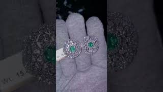 18k gold earrings with diamonds and emerald