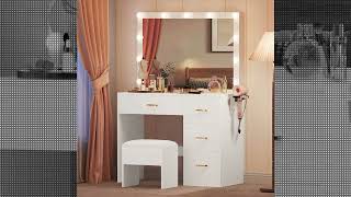 DWVO Makeup Vanity with Large Lighted Mirror, Vanity with Power Outlet, 3 Color Lighting Modes, Adju