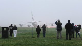 What an amazing HEAVY FOG crowd moment when the world's largest jet Airbus A380 takeoff \u0026 landing