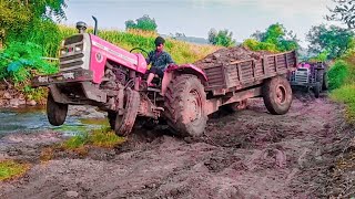 Tractor stuck in mud // MF 9000 // Dhartidhan official // full loaded trailer //