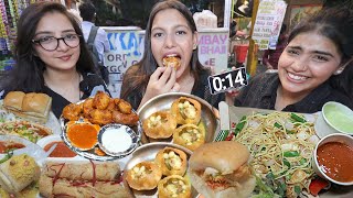 Delhi Street Food Challenge | Spicy Golgappa, Momos, Spring Roll, Noodles, Mumbai Dabeli, Vada Pav