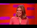 chris martin and rosamund pike discuss strange fans the graham norton show 2016 bbc