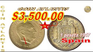 1 pes 1947 Spain Franco val $3,500.00