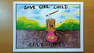 National Girl Child Day Drawing || save girl child poster drawing || save girl poster drawing