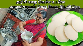 அரிசி உளுந்து ஊற வெச்ச உடனே கிரைண்டரில் போட்டாச்சு ஒரு மணி நேரத்தில் பூப்போல இட்லிக்கு மாவு ரெடி...