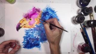 Acrylic ink on yupo paper animal demonstration