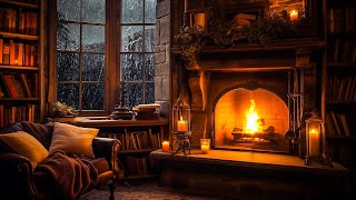 Cozy Room with Rain & Thunder Sounds, Crackling Fireplace | Help Study, Sleep, Relax, Meditation