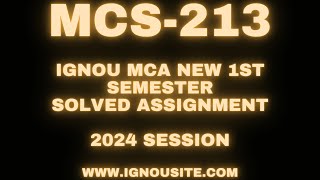 IGNOU MCS-213 solved assignment January-July 2024 Download || MCA 1st semester solved assignment