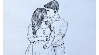 How to draw Cute Couple with Pregnancy -(step by step) Love bird drawing / Couple drawing || 👩‍❤️‍👨