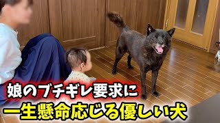 娘の要求に一生懸命応じる愛犬が優しすぎる、、無理しないでね・・・