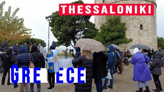 Walking 🇬🇷and loving Thessaloniki capital of Macedonia region in Greece, 4K walking tour in December