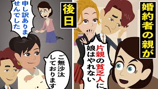 【アニメ】片親の母を見下し娘の結婚を認めない婚約者と義両親「母子家庭の貧乏人は害でしかないわ！」→「私のこと忘れた？」母が衝撃の事実を語り出し…【スカッと】