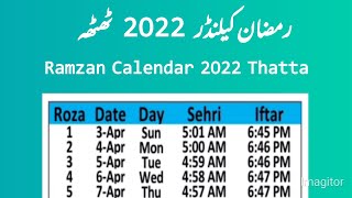 Ramazan Calendar Thatta 2022 | Ramadan Timings 2022 Thatta Pakistan | Namaz time Thatta 2022