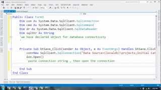 Database Connectivity of Visual Basic 2012 with SQLServer part 6