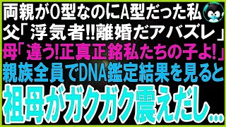 【スカッとする話】両親がO型なのにA型だった私   父「この尻軽女！離婚だアバズレ！」母「正真正銘私たちの子！DNA鑑定しましょう！」家族会議で鑑定結果を見ると祖母がガクガク震えだし