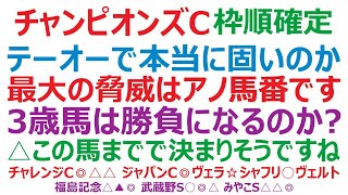 チャンピオンズカップ2022枠順確定　テーオーケインズで本当に固いのか！ 最大の強敵はアノ馬番ですね。