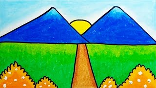 How To Draw Easy Scenery |How To Draw Mountain Natural Scenery Easy Step By Step With Oil Pastels
