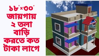 ১৮'×৩০' জায়গায় ২ রুমের ২ তলা বাড়ির ডিজাই ও খরচ।২ রুম করতে কত টাকা লাগে। @BuildingTips-Bangla,