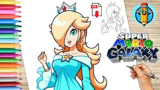 Draw and color Princess ROSALINA easily 👑⭐ | Super Mario Galaxy Drawings for Kids