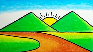 How To Draw Mountain Scenery Easy Step By Step For Beginners |Drawing Easy Scenery