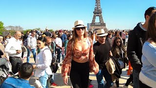 🇨🇵❤️Paris France, Paris Full of Tourists - Walking Champ de Mars | Eiffel Tower | Trocadéro 4K UHD