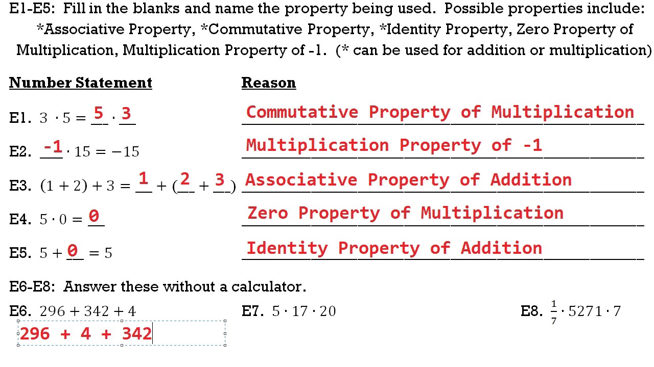 ALGEBRA 1: NUMBER PROPERTIES WS B MINI-LESSON - YouTube