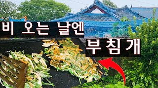 [VLog] 비오는 날에 시골에서 직접 가꾼 텃밭 채소로 부침개 해먹기 2부 아기 훈육 빗소리 부침개 카페 주식 거래