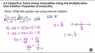2.4 Solving Linear Inequalities and Interval Notation
