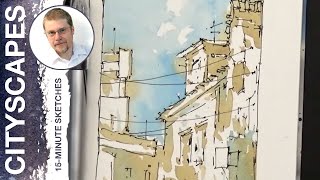 #93 Coffee, Phthalo Blue GS and Ink (Watercolor Cityscape Tutorial)