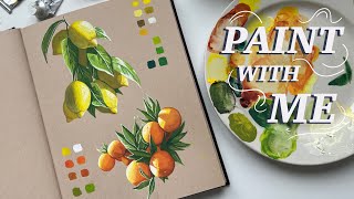 how to paint vibrant fruit with three colors 🍋 gouache