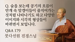 숨을 보는데 공기의 흐름이 안개 속에 알갱이들이 줄지어가는 것처럼 나타나기도 하고 다양한 이미지와 시각적인 형상들이 바뀌면서 보입니다. ㅣ 붓다선원 진경스님ㅣ230430