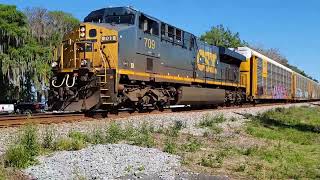 CSX 709 leads CSX Q455-26 Southbound by Lochloosa Fl 03-27-22