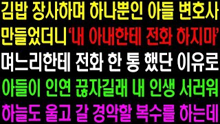 실화사연  김밥 장사하며 하나뿐인 아들 변호사 만들었더니 '내 아내한테 전화 하지마' 며느리한테 전화했다는 이유로 연을 끊자는데  라디오사연  썰사연 사이다사연 감동사연